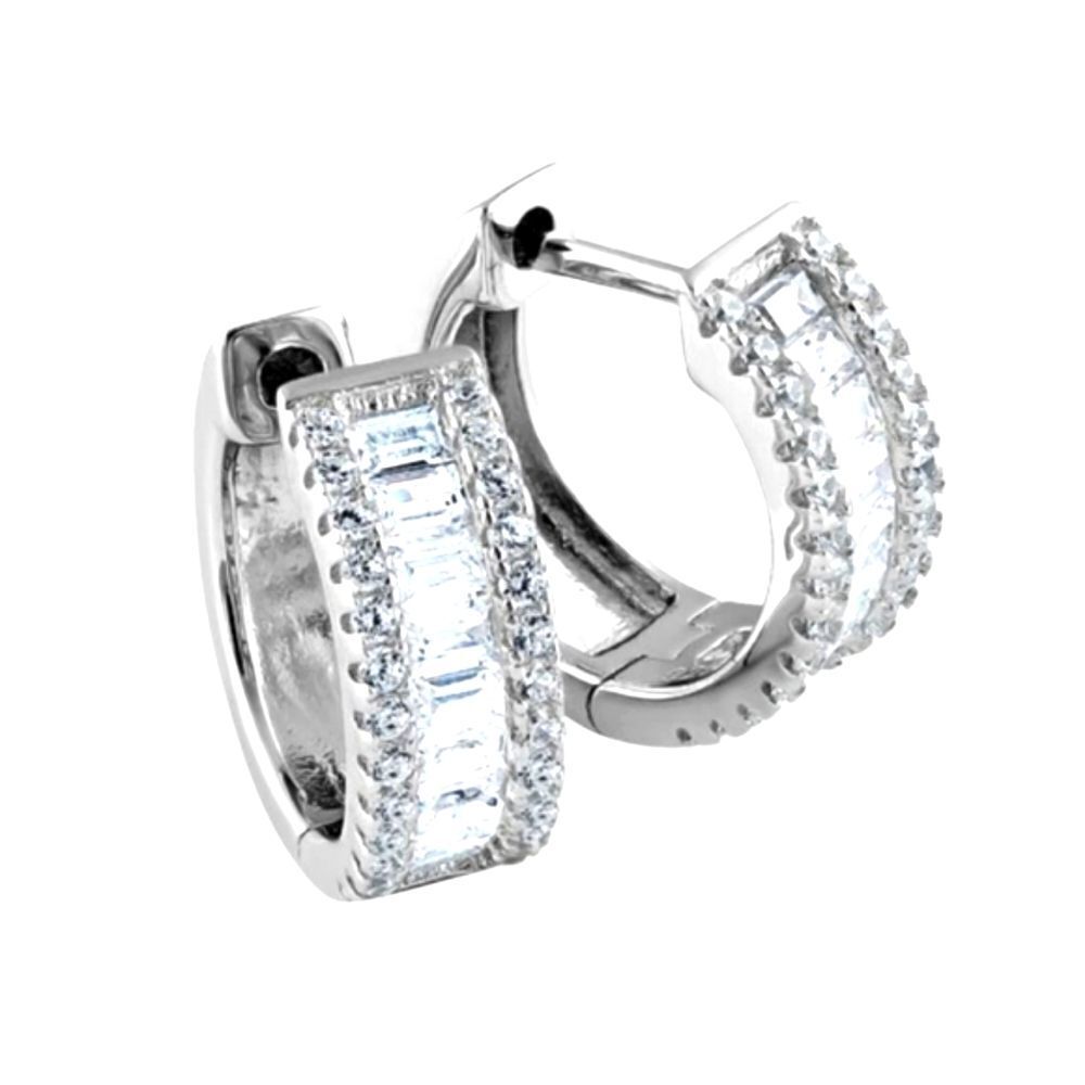 CZ BAGUETTE  Huggie Clip Earrings